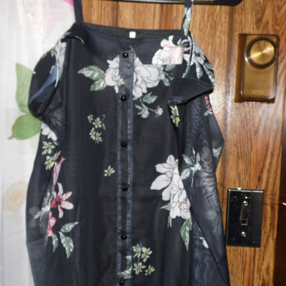 women's blouse black with flowers size medium